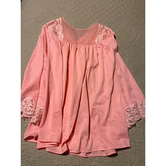Vintage Shadowline Pink Nylon Lace Trimmed Granny Core 1970s Bed Jacket M NWOT - Picture 5 of 6